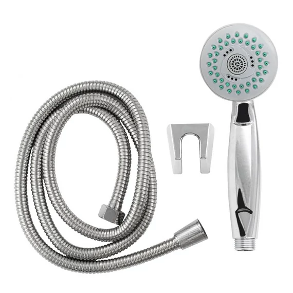 Kézi zuhanyfej zuhanyszett gégecsővel és fali tartóval - ezüst Ø8cm