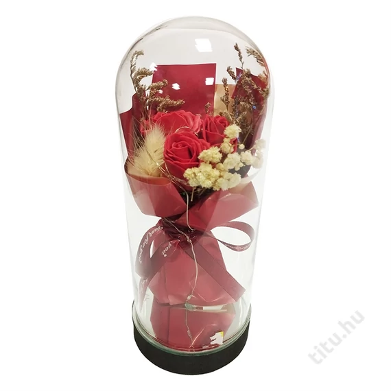 Örök rózsa üvegben LED világítással csokor