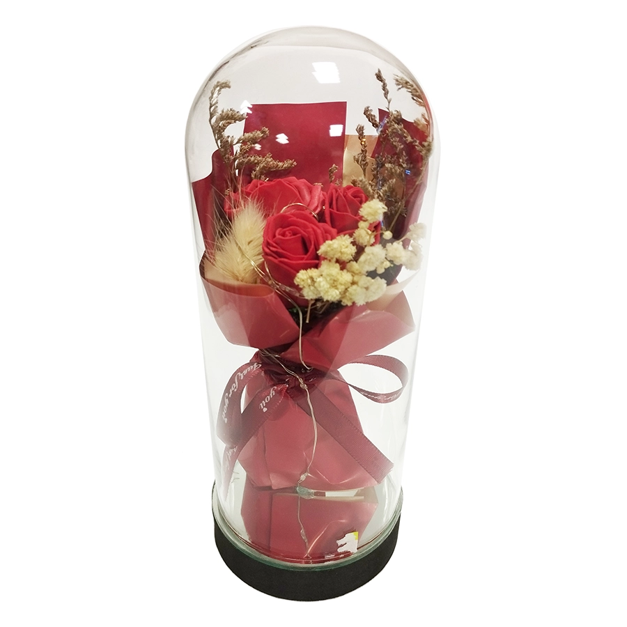 Örök rózsa üvegben LED világítással csokor